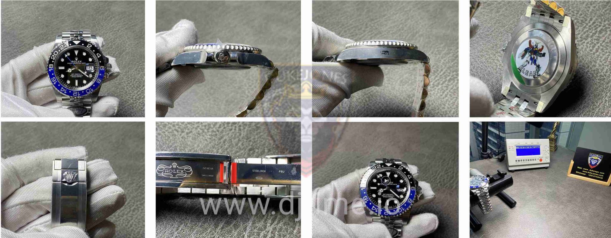 A technician inspecting a watch case with a loupe