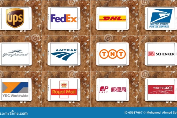 Different international shipping company logos