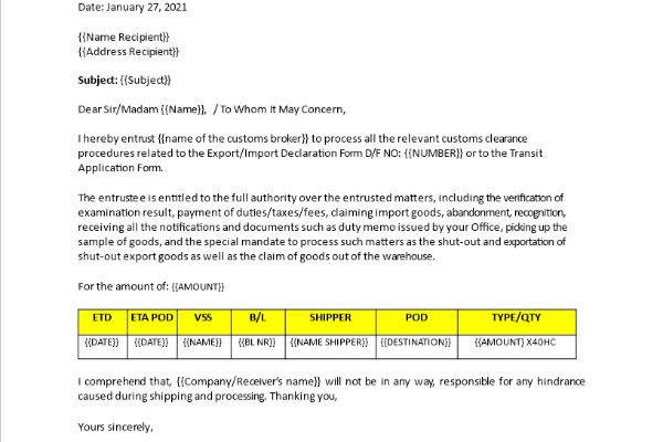 An official-looking letter from customs on a table