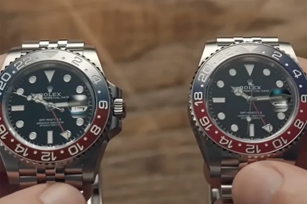Two high-end replica watches being compared side-by-side