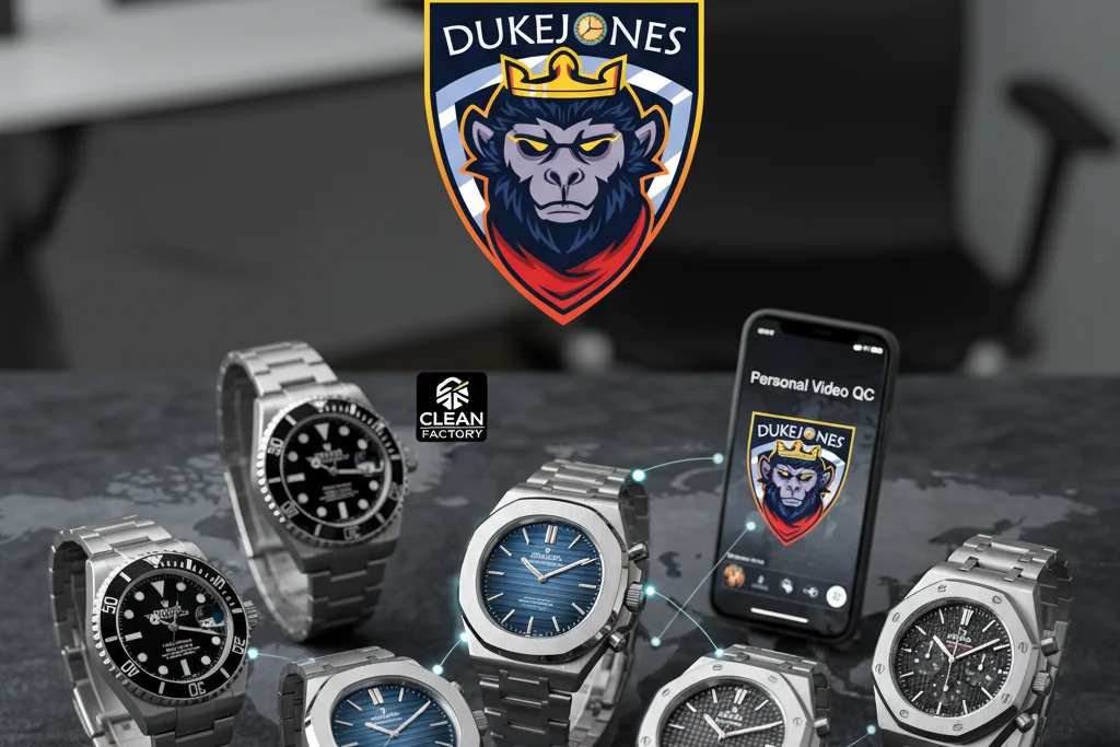 The DukeReps logo with a collection of high-end replica watches