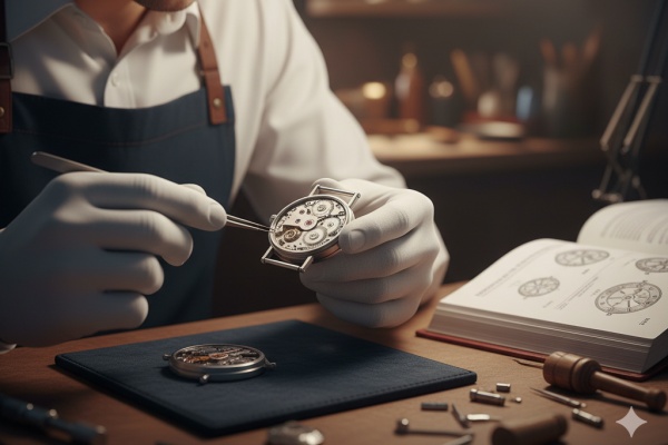 Jeweler inspecting a watch with a loupe
