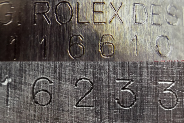 Rolex Daytona serial number engraving comparison