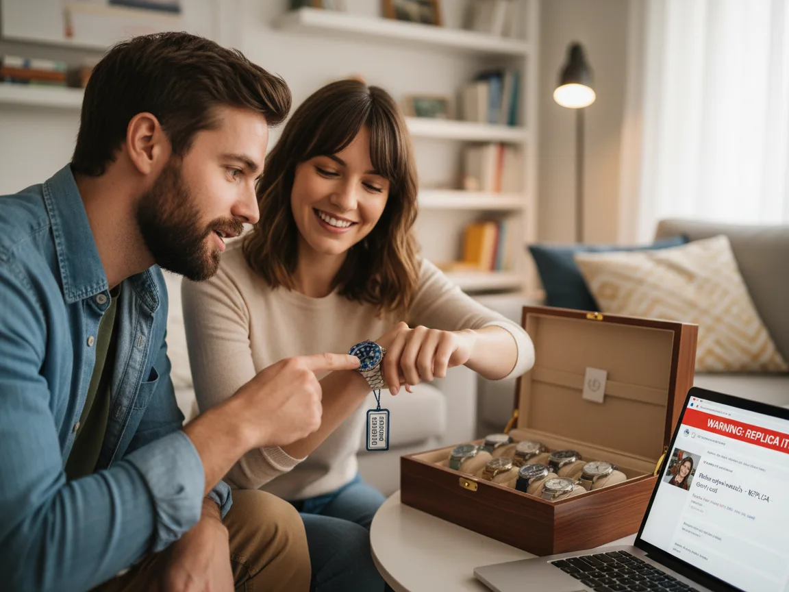 A person showing their replica watch to an interested friend