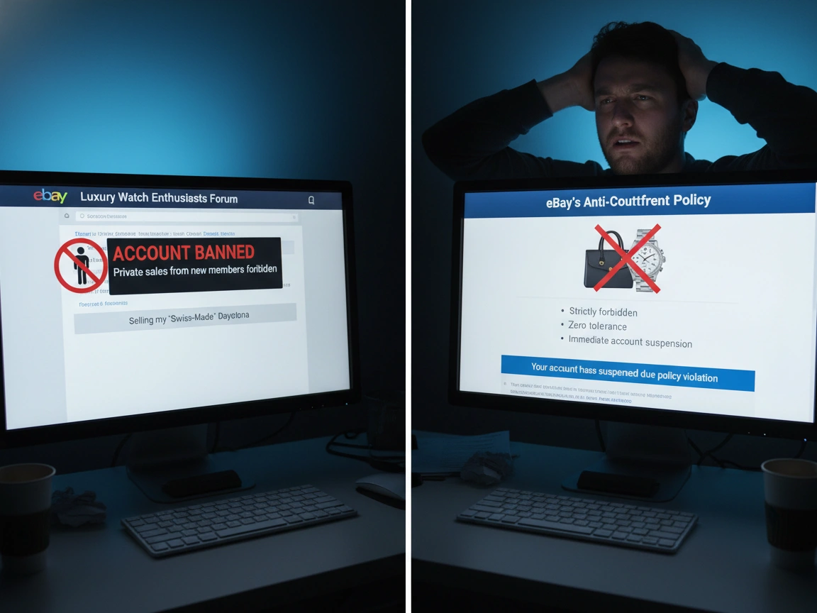 A screenshot of an eBay policy page about counterfeit items