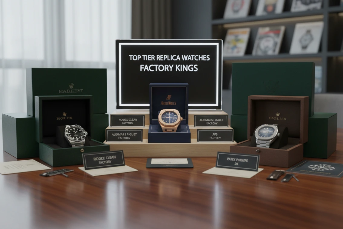 A table display of top replica brands and their best factories