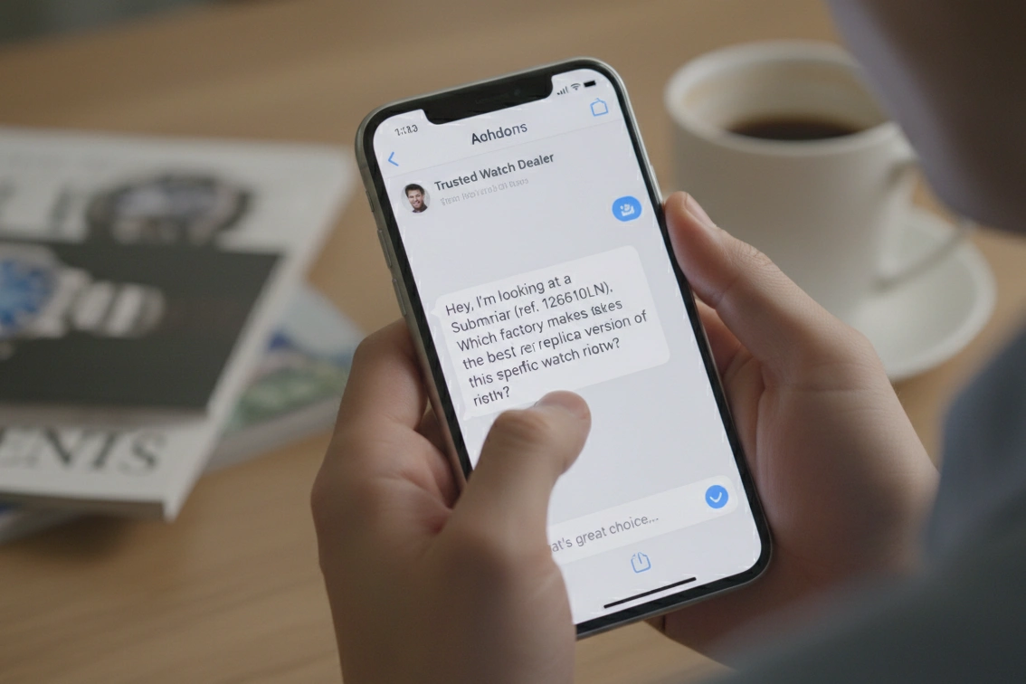A person messaging a trusted dealer on their phone for advice