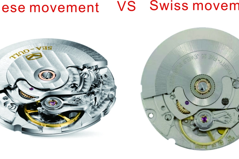 A picture of a genuine Swiss ETA movement next to a Chinese clone of it