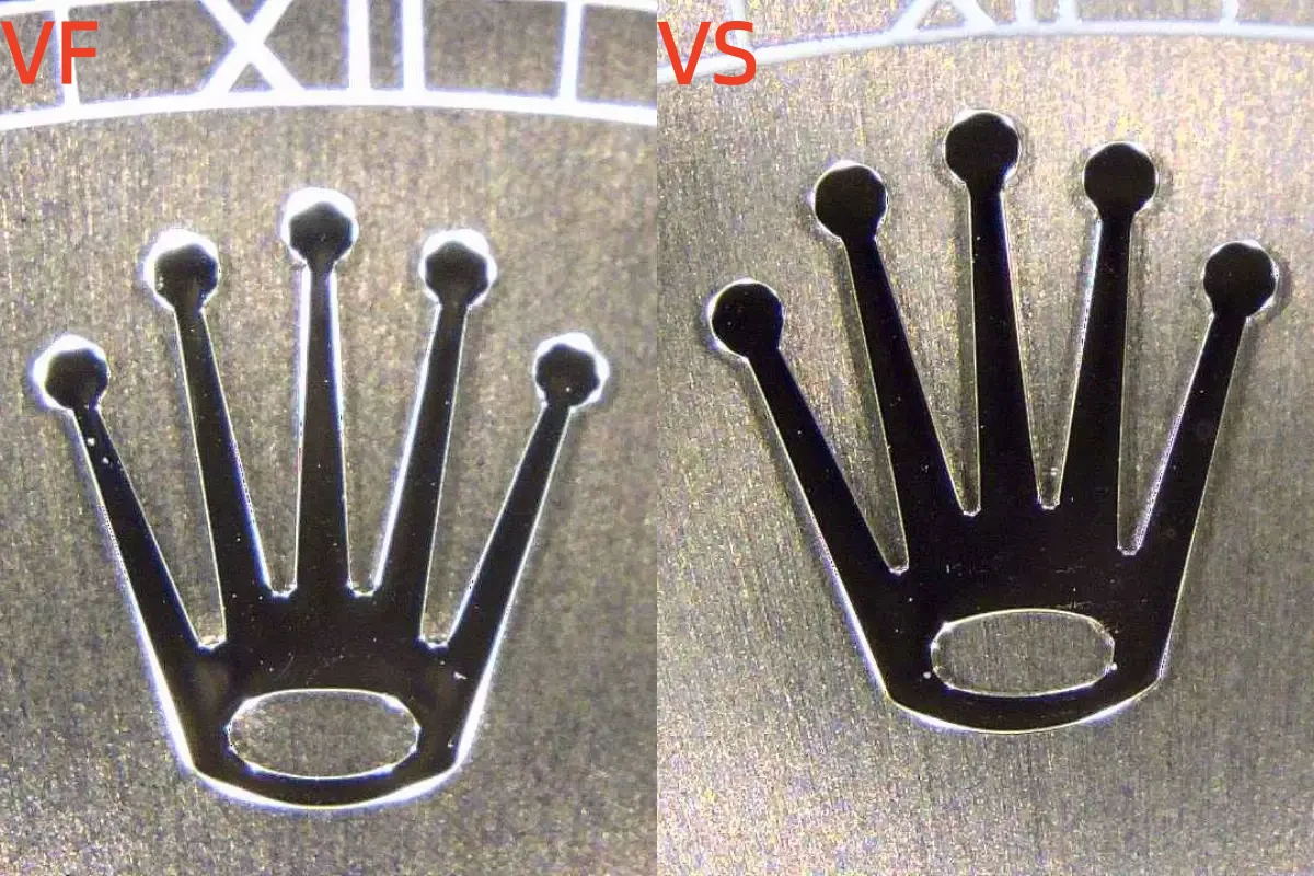 A close-up of the VF and VSF Datejust Crown Shape