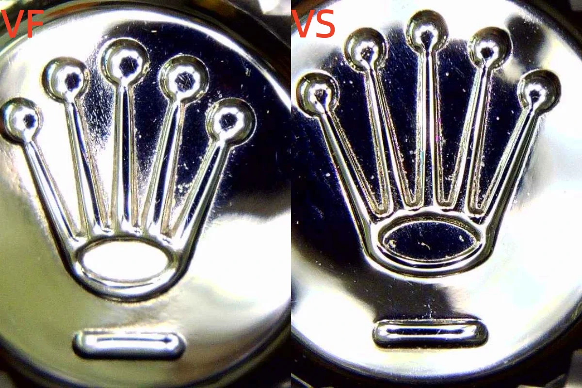 A close-up of the VF and VSF Datejust crown