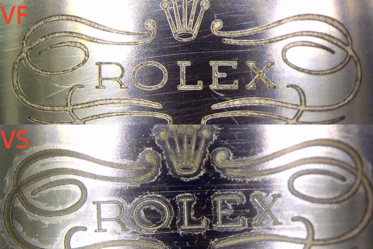 A macro shot of the Clasp Engraving on the VSF and VF watches