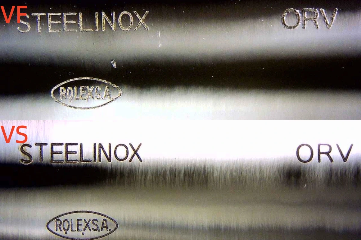 A macro shot of the Clasp Engraving on the VSF and VF watches