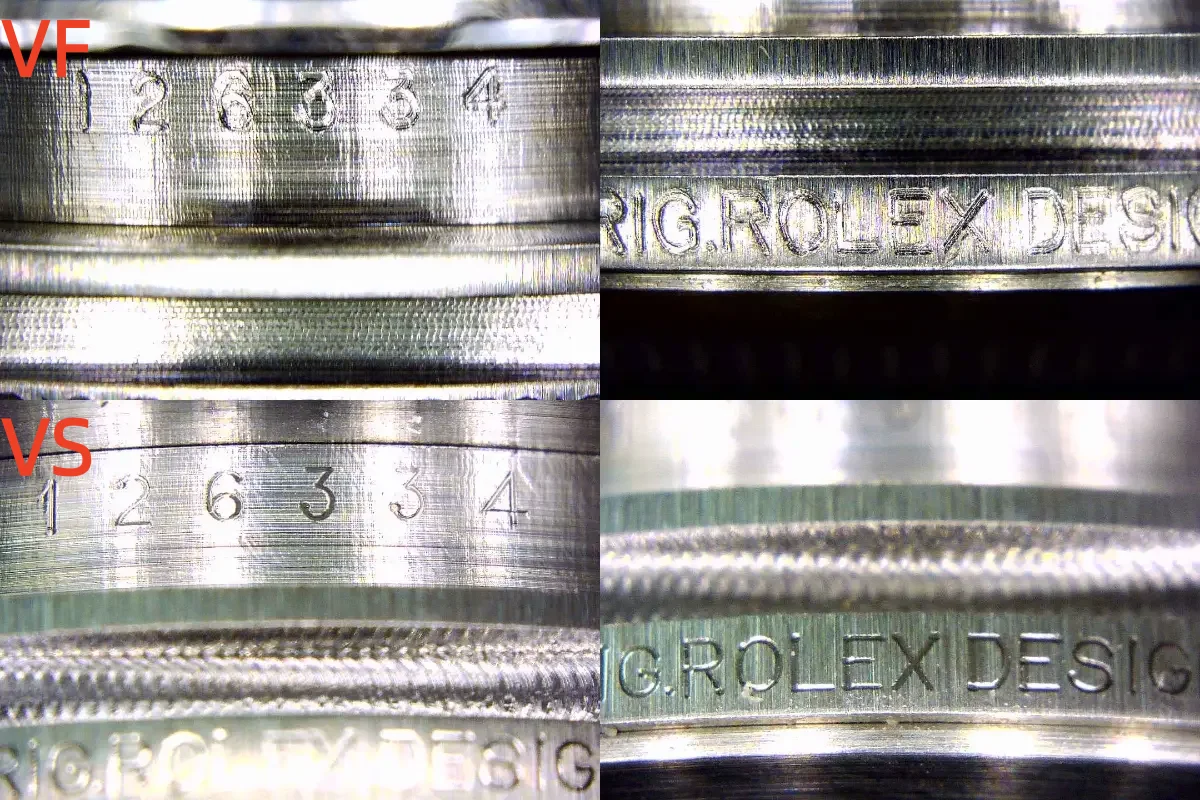 A macro shot of the Case Engraving on the VSF and VF watches